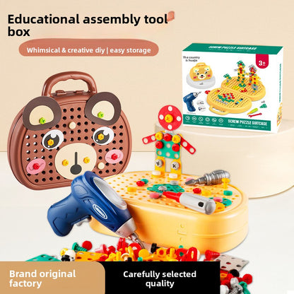Bear-Themed DIY Tool Set for Kids – Screw Assembly Puzzle Toy with Toolbox Suitcase, STEM Building Kit