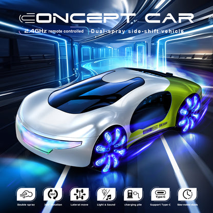2.4GHz Gesture-Controlled RC Concept Car for Kids – Watch-Style Remote Control Stunt Vehicle with Dual Spray Effects, Music and Sci-Fi Design