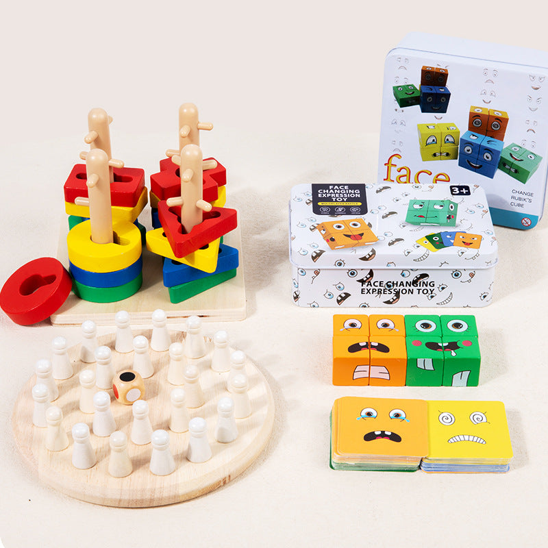 Wooden Montessori Geometric Shape Sorting Toy for Toddlers – Educational Stacking & Matching Puzzle