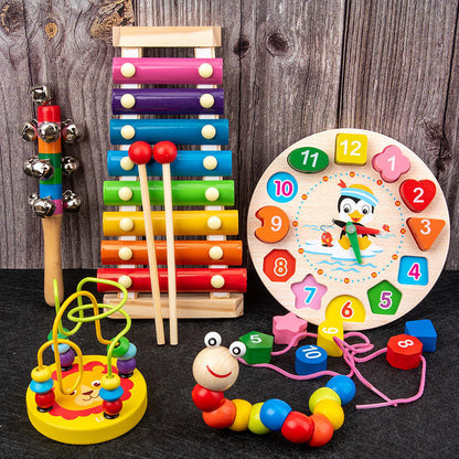 Wooden Montessori Educational Toy Set for Kids – Stacking Puzzles, Musical Instruments & Learning Games