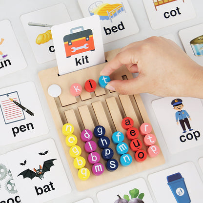 Montessori Wooden STEM Learning Toy Set for Kids – Letter Matching, Spelling & Slide Puzzle Educational Game
