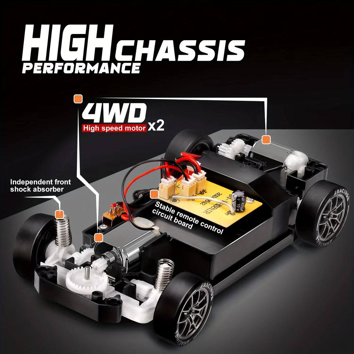 1:24 Scale RC Drift Car for Kids – 4-Channel Remote Control Sports Racing Car with Spark Lights, Electric Drift Toy and USB Charging Cable