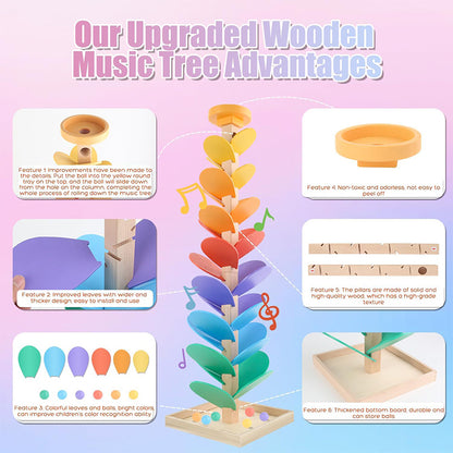 Montessori Wooden Music Tree Toy – Rainbow Ball Run Track & Musical Early Learning Toy for Kids
