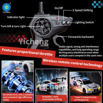 1:24 Scale RC Drift Car – 2.4GHz 4WD Remote Control Racing Car with Full Proportional Control, LED Lights and High-Speed Performance for Kids and Adults