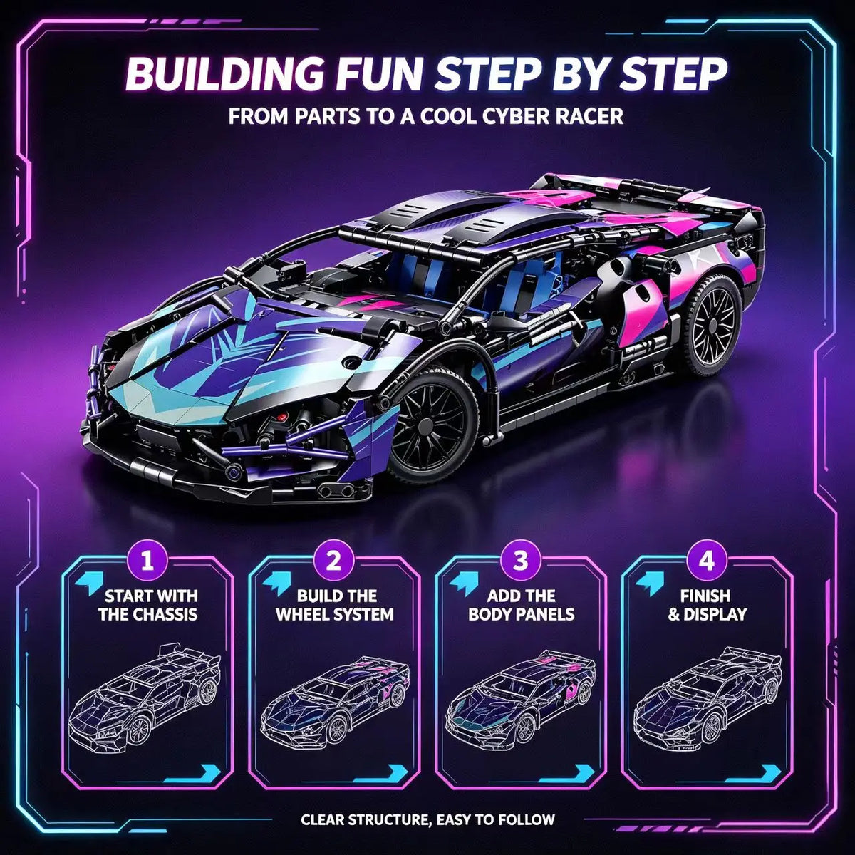 1:14 Scale Supercar Building Blocks Set – DIY Sports Racing Car Model, Educational Construction Toy for Kids