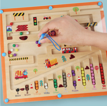 Wooden Montessori Magnetic Puzzle Board for Kids – Educational Colour & Number Maze