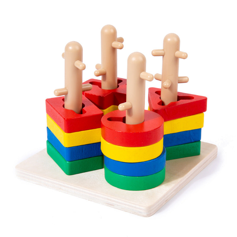 Wooden Montessori Geometric Shape Sorting Toy for Toddlers – Educational Stacking & Matching Puzzle