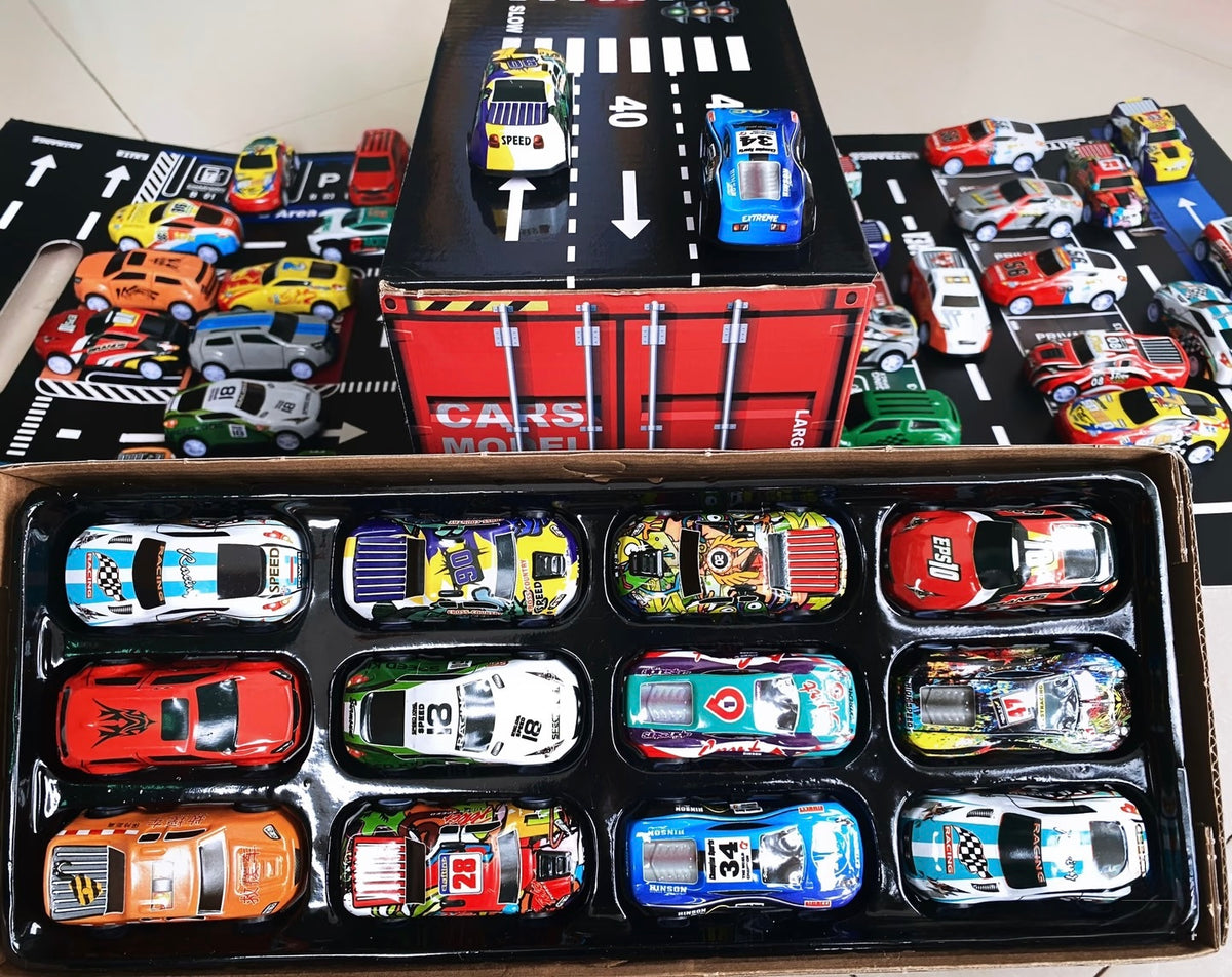 Mini Pull-Back Toy Cars Set – Alloy Vehicle Collection with Storage Container, Kids Racing Toys & Birthday Gift