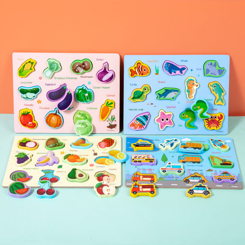 Wooden Montessori Shape Matching Puzzle Board for Kids – Animal, Alphabet & Cognitive Learning Toy