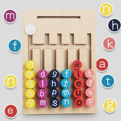 Montessori Wooden STEM Learning Toy Set for Kids – Letter Matching, Spelling & Slide Puzzle Educational Game