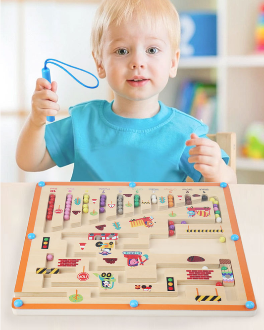 Wooden Montessori Magnetic Puzzle Board for Kids – Educational Colour & Number Maze