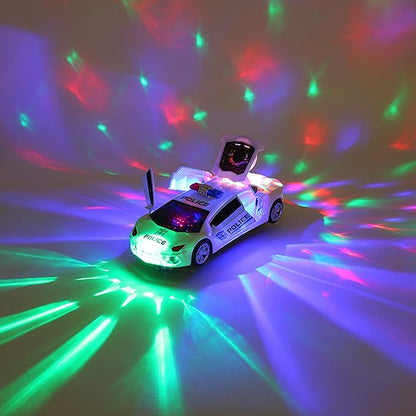 Electric Police RC Toy Car for Kids – 360° Rotation, Automatic Door Opening, Universal Wheels, LED Lights and Music, Deformation Stunt Vehicle
