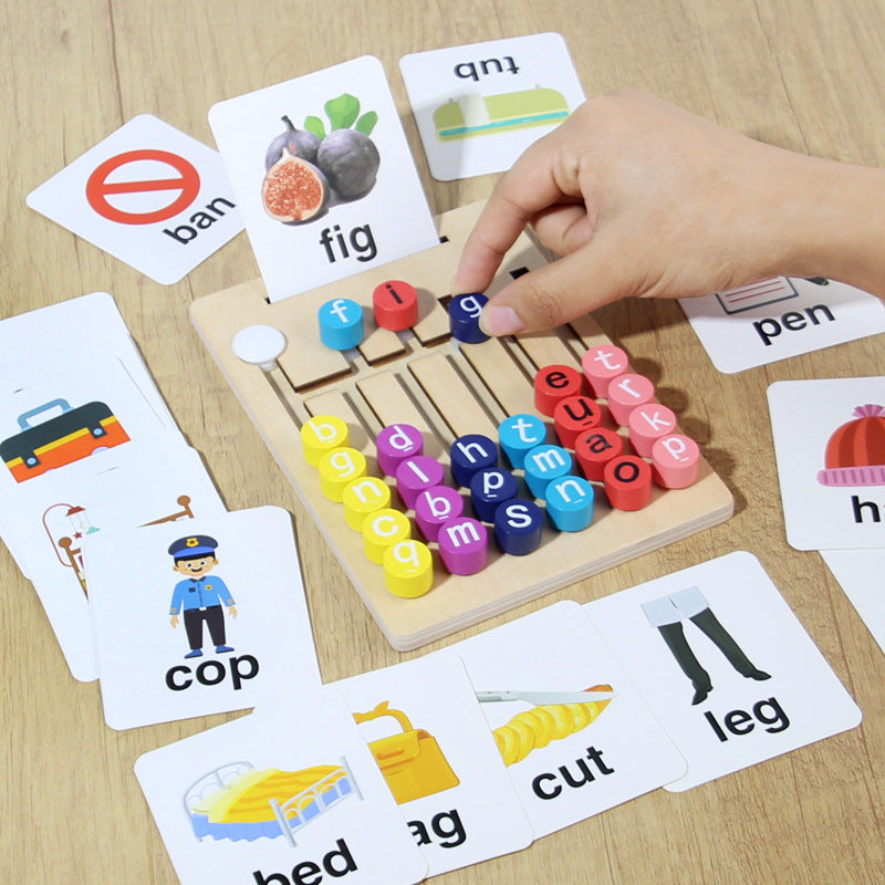 Montessori Wooden STEM Learning Toy Set for Kids – Letter Matching, Spelling & Slide Puzzle Educational Game