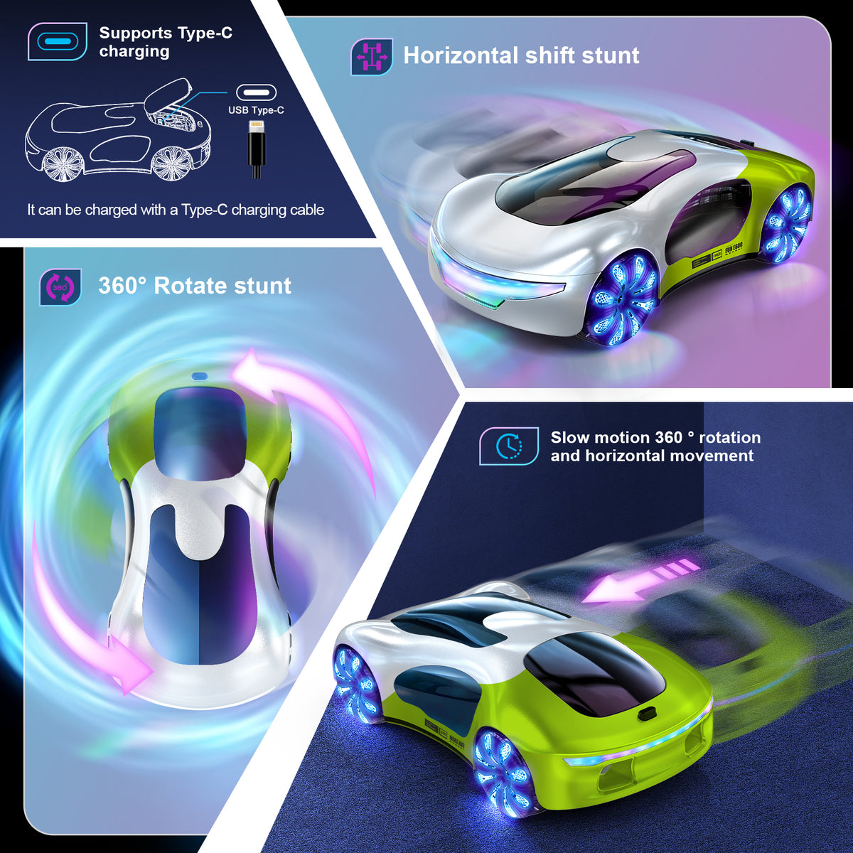2.4GHz Gesture-Controlled RC Concept Car for Kids – Watch-Style Remote Control Stunt Vehicle with Dual Spray Effects, Music and Sci-Fi Design