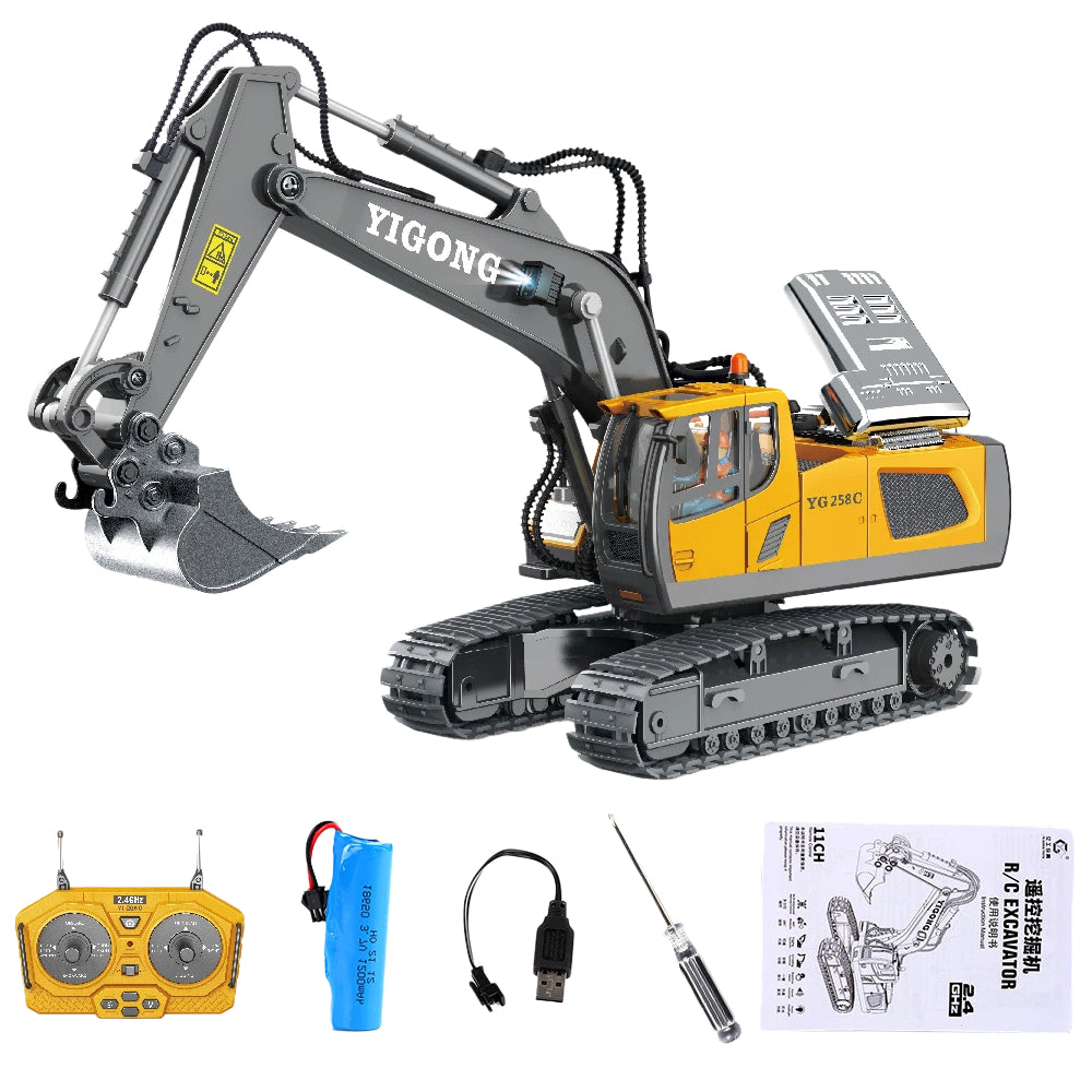 1:20 Scale RC Excavator Toy for Kids – 2.4GHz 11-Channel Remote Control Construction Truck with Lights and Music, Engineering Vehicle Educational Gift