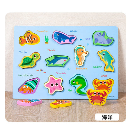 Wooden Montessori Shape Matching Puzzle Board for Kids – Animal, Alphabet & Cognitive Learning Toy