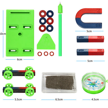 DIY Physics Magnet Set for Kids – Bar, Ring & Horseshoe Magnets with Compass for Science Experiments
