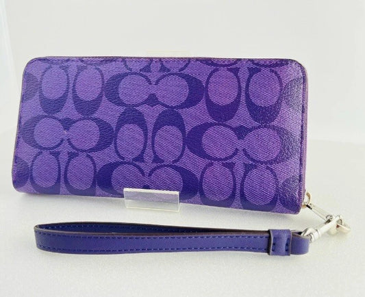 COACH,Zip-around Long wallet with Strap, C4452,Signature, Purple, New with Tag.