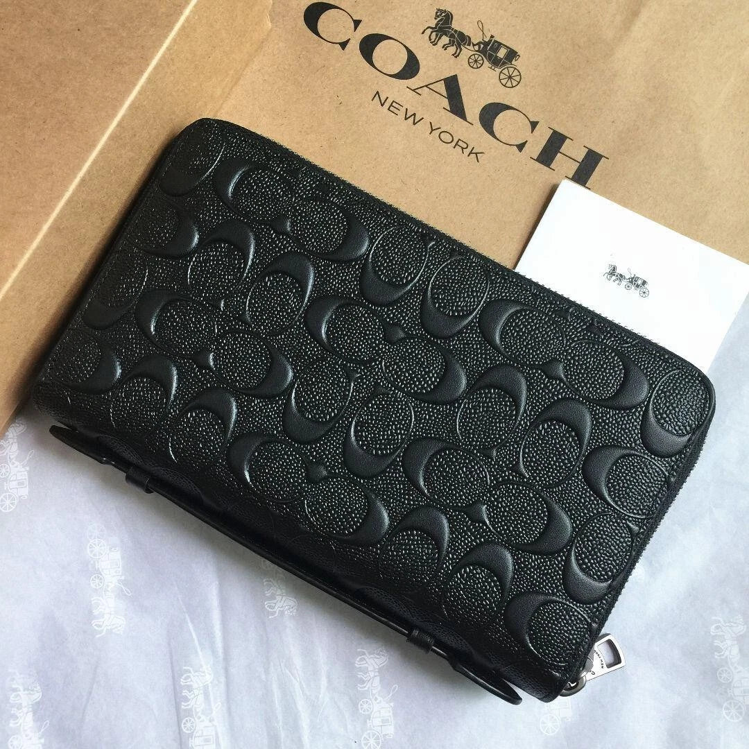 COACH Men's Travel Organizer Double Zip Embossed Signature mahogany 93425 outlet