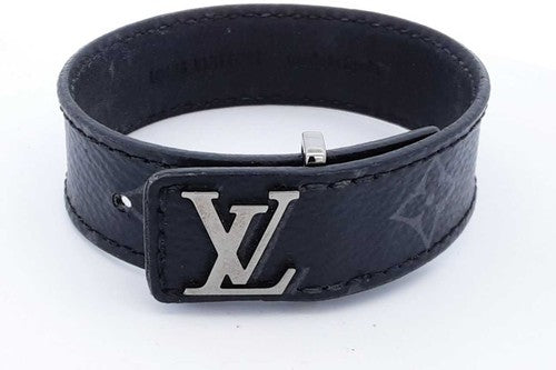 Louis Vuitton Monogram Eclipse Lv Slim Canvas Bracelet Size 19 Eb1025exde