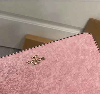Long Zip Around Wallet In Signature Canvas CW778 Powder Pink