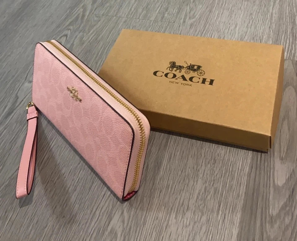 Long Zip Around Wallet In Signature Canvas CW778 Powder Pink